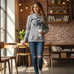 Gray Hoodie with Heart and Paw Print